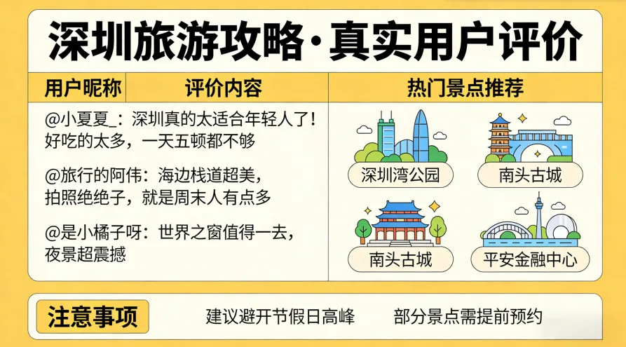 深圳旅游攻略真实用户评价（摘录）：