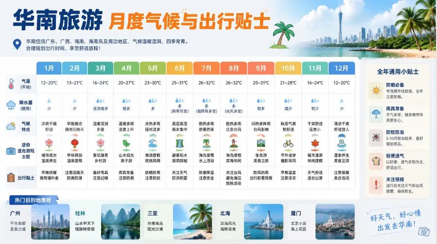 华南旅游月度气候与出行贴士