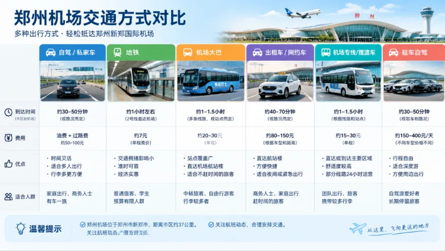 郑州机场交通方式对比