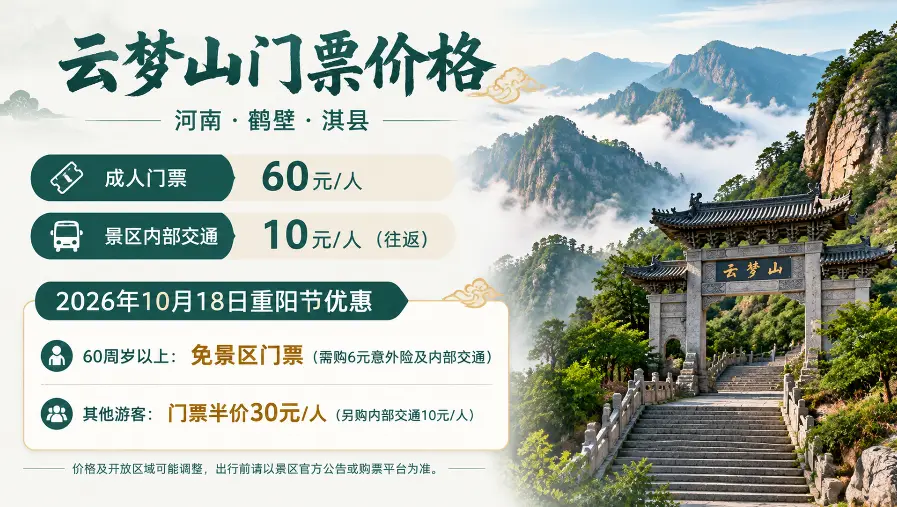云梦山门票价格（2026年最新）